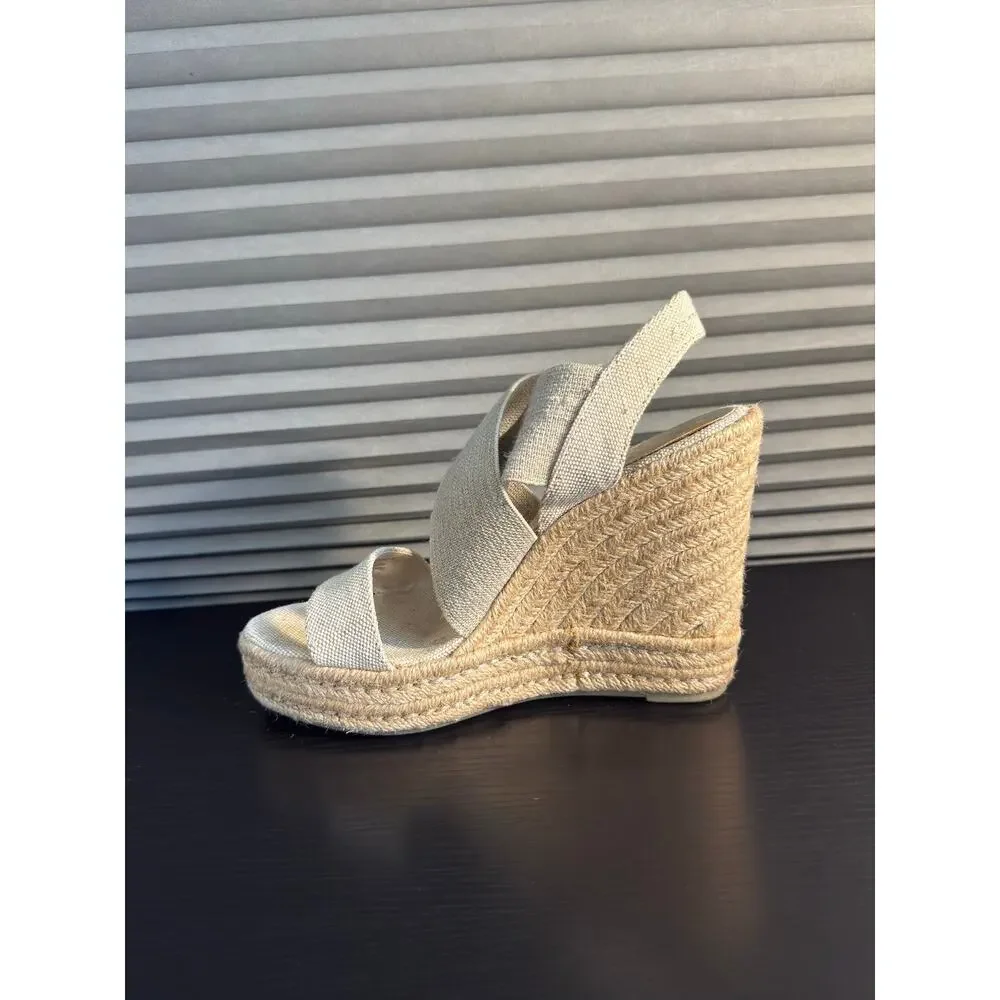 Lauren Ralph Lauren Erica Espadrille Wedge Sandals Natural Linen 7.5B